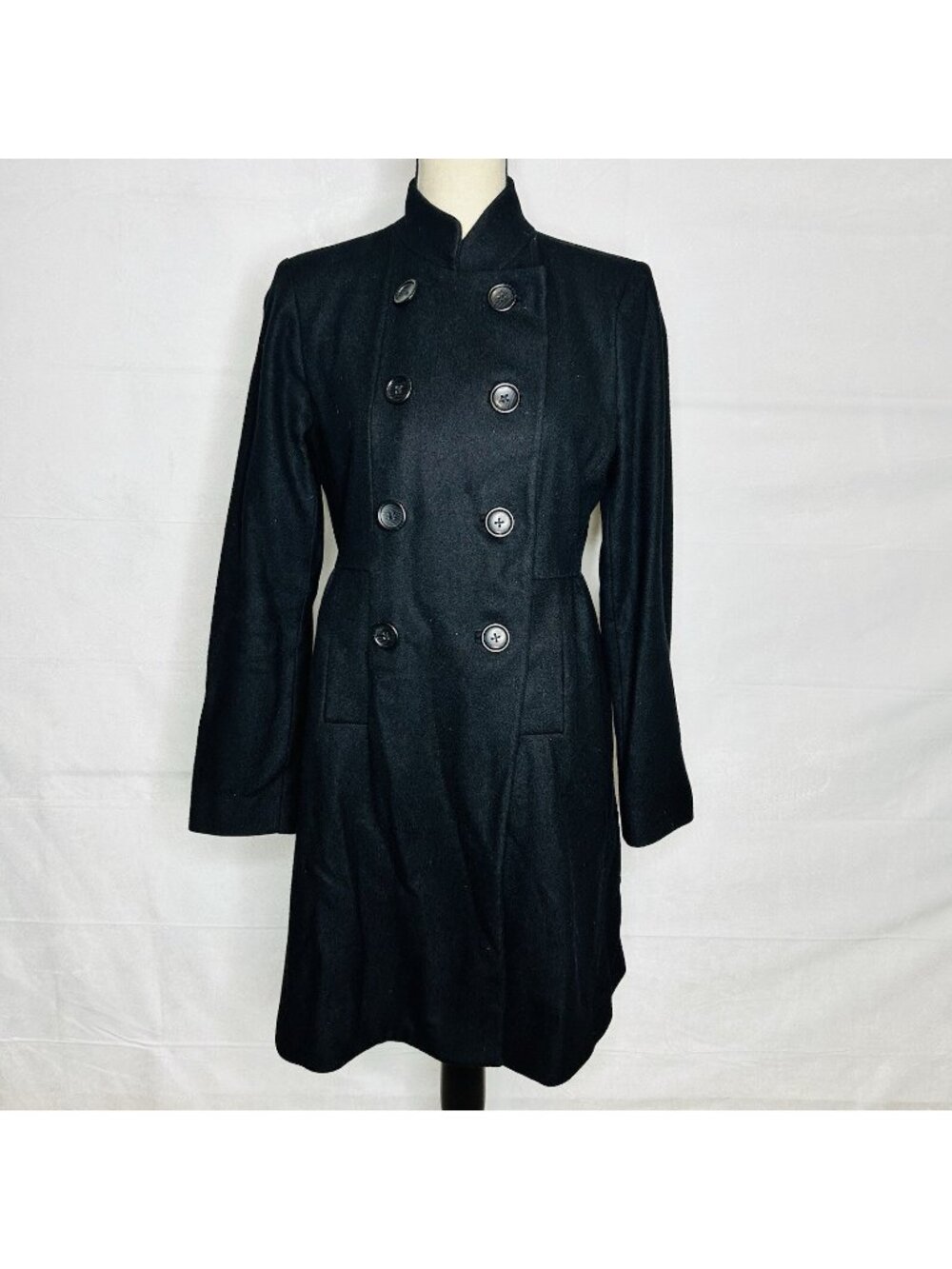 Banana Republic Wool Blend Long Black Dress Coat Women's Size S